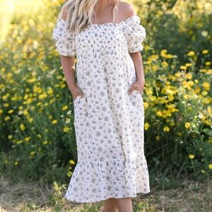 Morning Lavender Ezra Midi Floral Smocked Dress